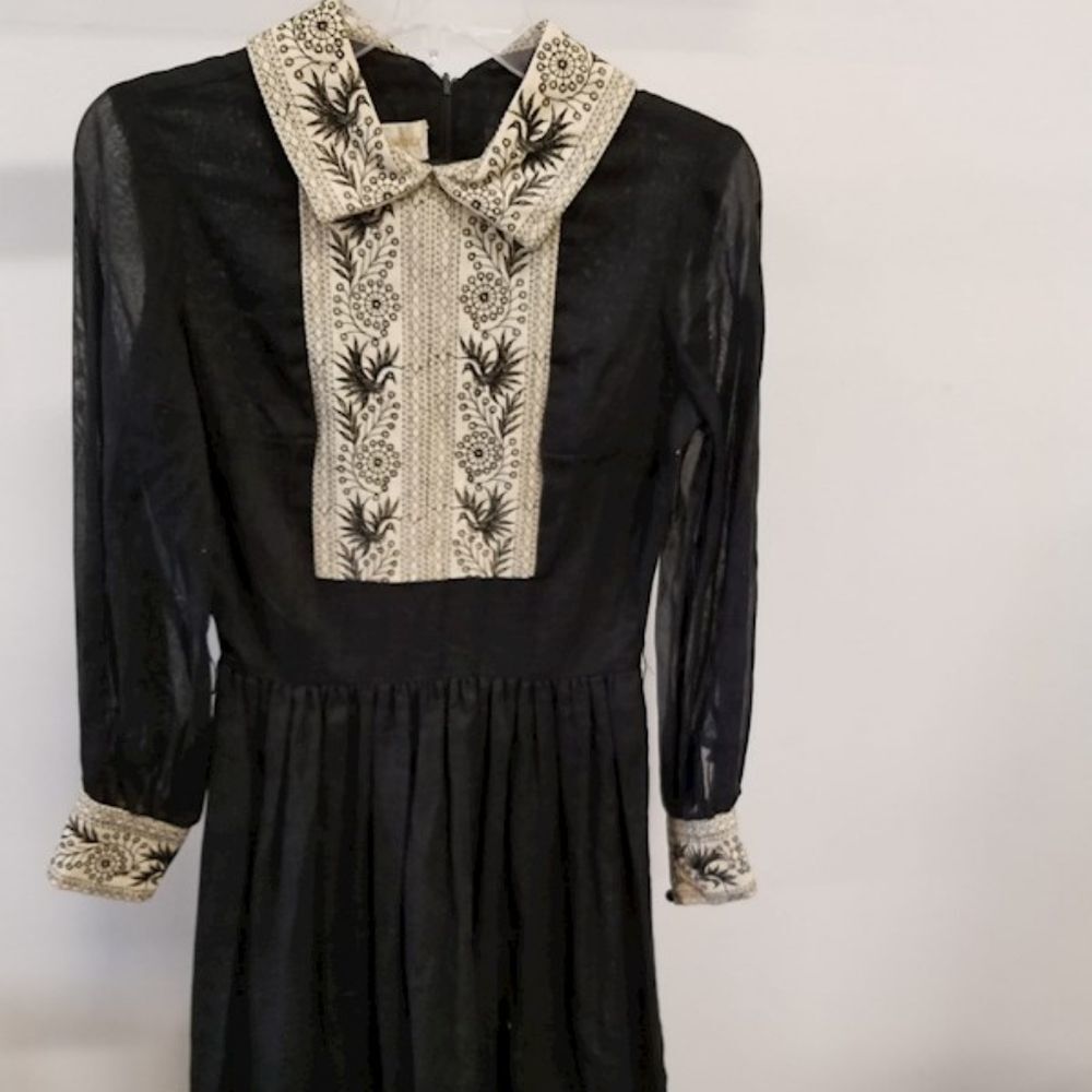 HOWARD WOLF Vintage Handmade 1960s Black Bird Dress Sz 6‎